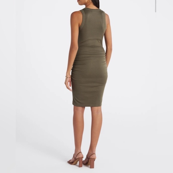 Michael Stars Racerback Sleeveless Ribbed Midi Dress Khaki Green Tan Neutral - Picture 2 of 10